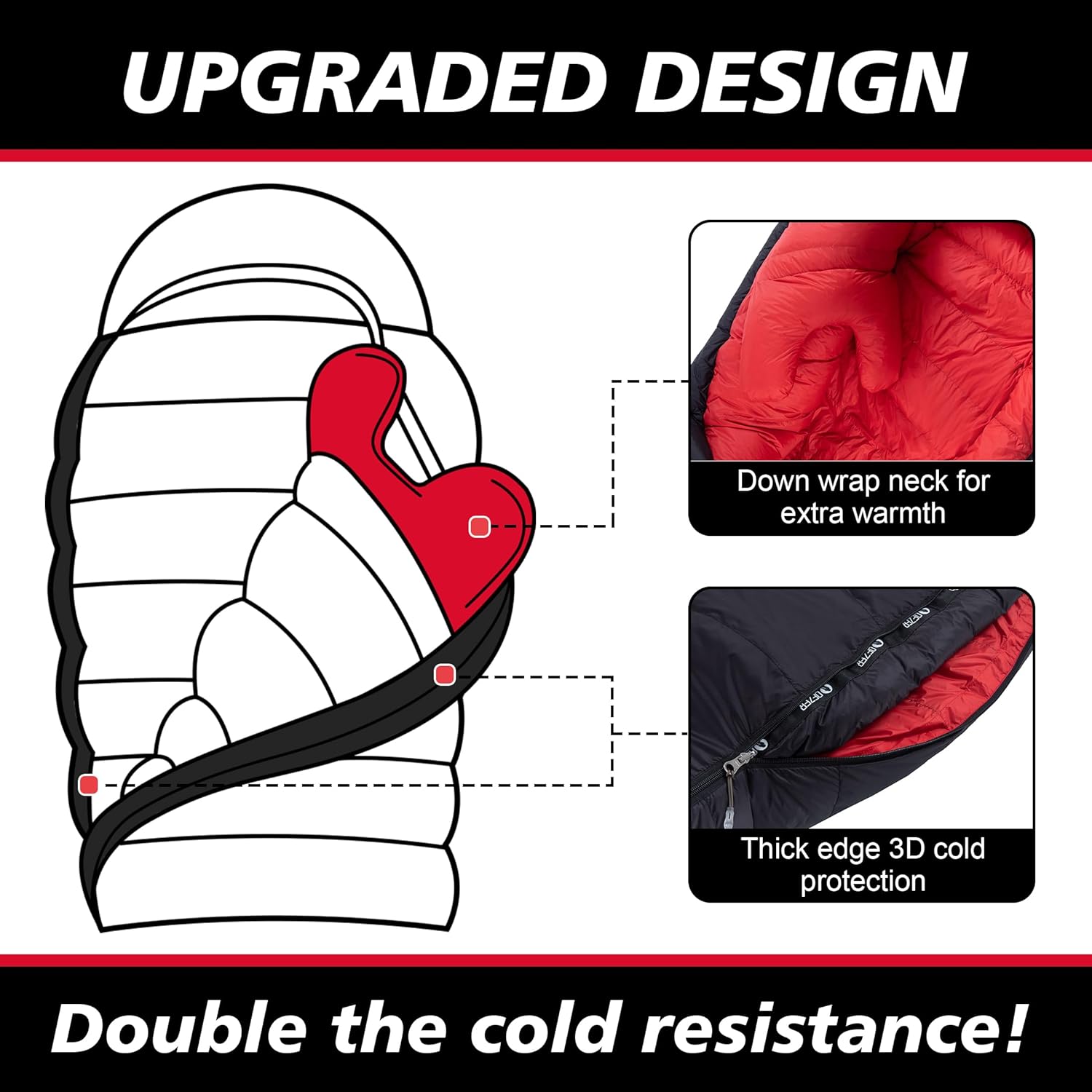 0 Degree Sleeping Bag for Adults 660 Fill Power Down Sleeping Bag for Cold Weather -20°F / -8°F / 0°F / 10°F Large Lightweight Sleeping Bag