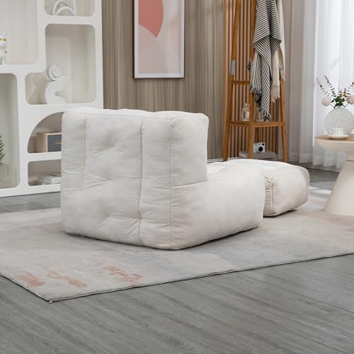 roomfitters Fluffy Bean Bag Chair - Comfortable Super Soft Lazy Sofa Chair with Memory Foam and Ottoman for Adults and Children - Modern Indoor Focus for Living Room, Bedroom, Apartment (Blue)