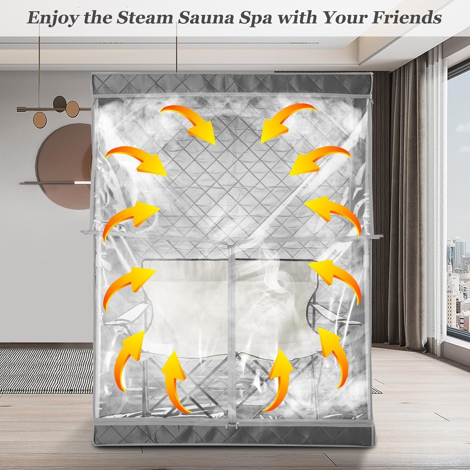 Full Size 2 Person Sauna Tent, Portable Steam Sauna Tent for Home, 2 Person Foldable Lightweight, Full Body Portable Sauna Tent for Home, 2 Person Foldable Chair, Steamer Not Included (Grey)