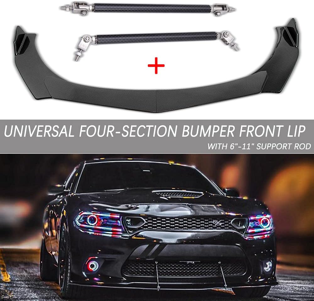 DREAMIZER Universal Front Bumper Lip Strut Rod Spoiler Wing Wide Body Kit Spoiler with Adjustable 6"-11" Support Splitter Rods (Red) - Sharp Corner Pack of 2