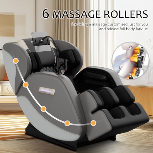 Massage Chair Full Body, Zero Gravity Massage Chair with Auto Modes, Airbag Massage, 6 Fix Point Rollers, Foot Massage, Heating, Touch Screen Controller, Gray Home Relaxation Recliner with Massage