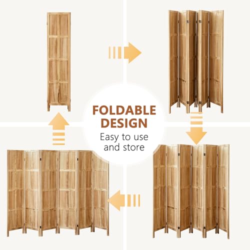 6 Panel Room Divider, 5.6 FT Folding Privacy Screen Room Divider, Partition Divider for Room Separation, Wooden Room Screen Divider Freestanding, for Home Office, Bedroom (White)