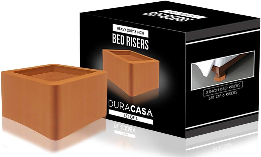 DuraCasa 3 Inch Bed Risers - Fits Huge 5.5 Inch Bed or Furniture Post, Creates an Additional 3 Inches of Height or Storage! Heavy-Duty Table, Chair, Desk or Sofa Riser (4, 3 Inch Black)