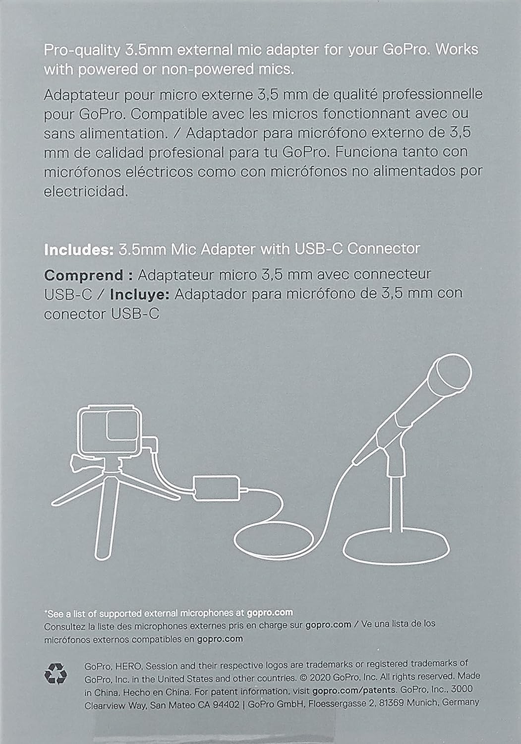 GoPro Pro 3.5mm Mic Adapter for (HERO8 Black/HERO7 Black/HERO6 Black/HERO5 Black) - Official GoPro Accessory