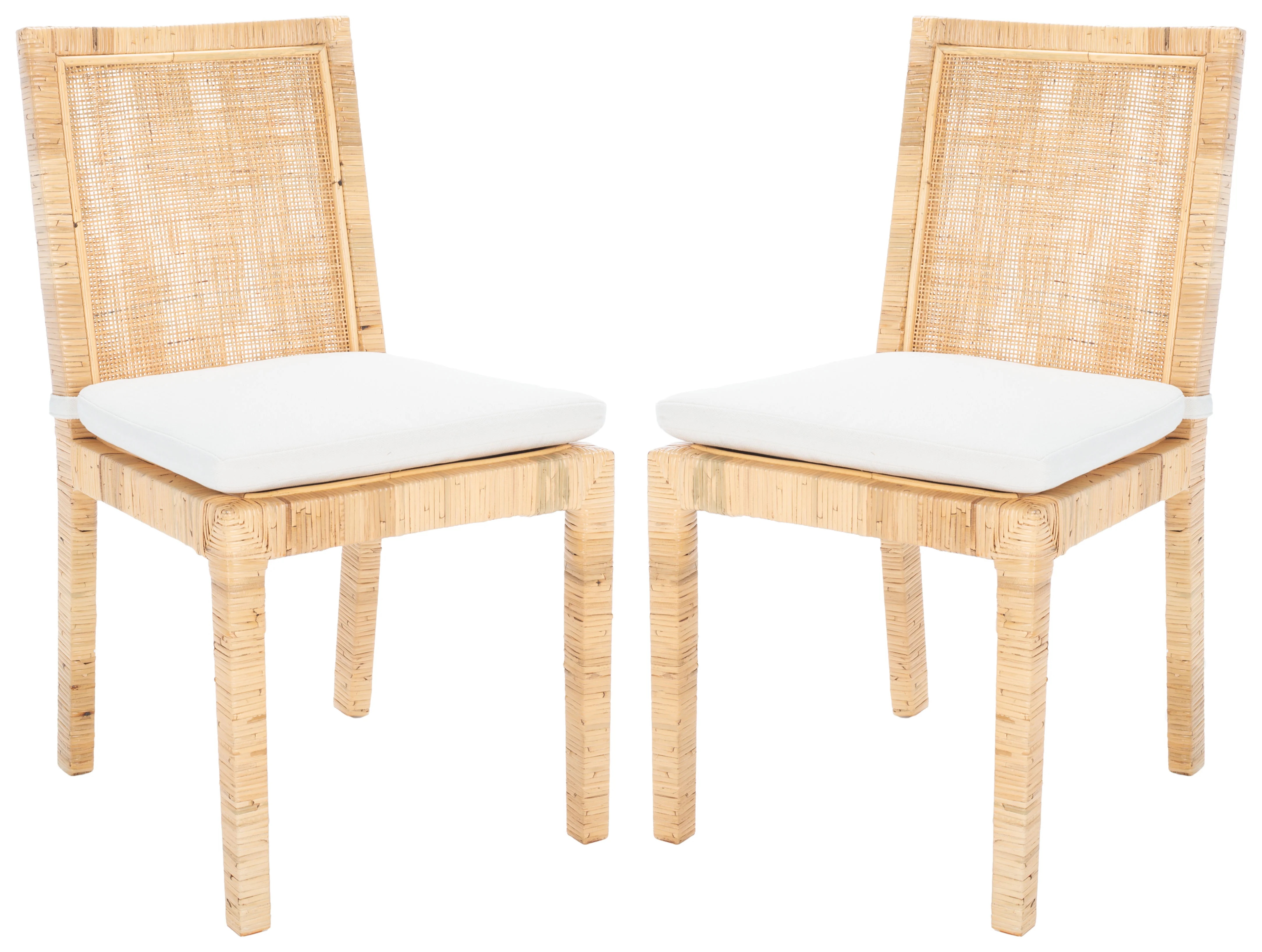 SAFAVIEH Tojo Cane Dining Chair with Cushion, Natural/White, Set of 2