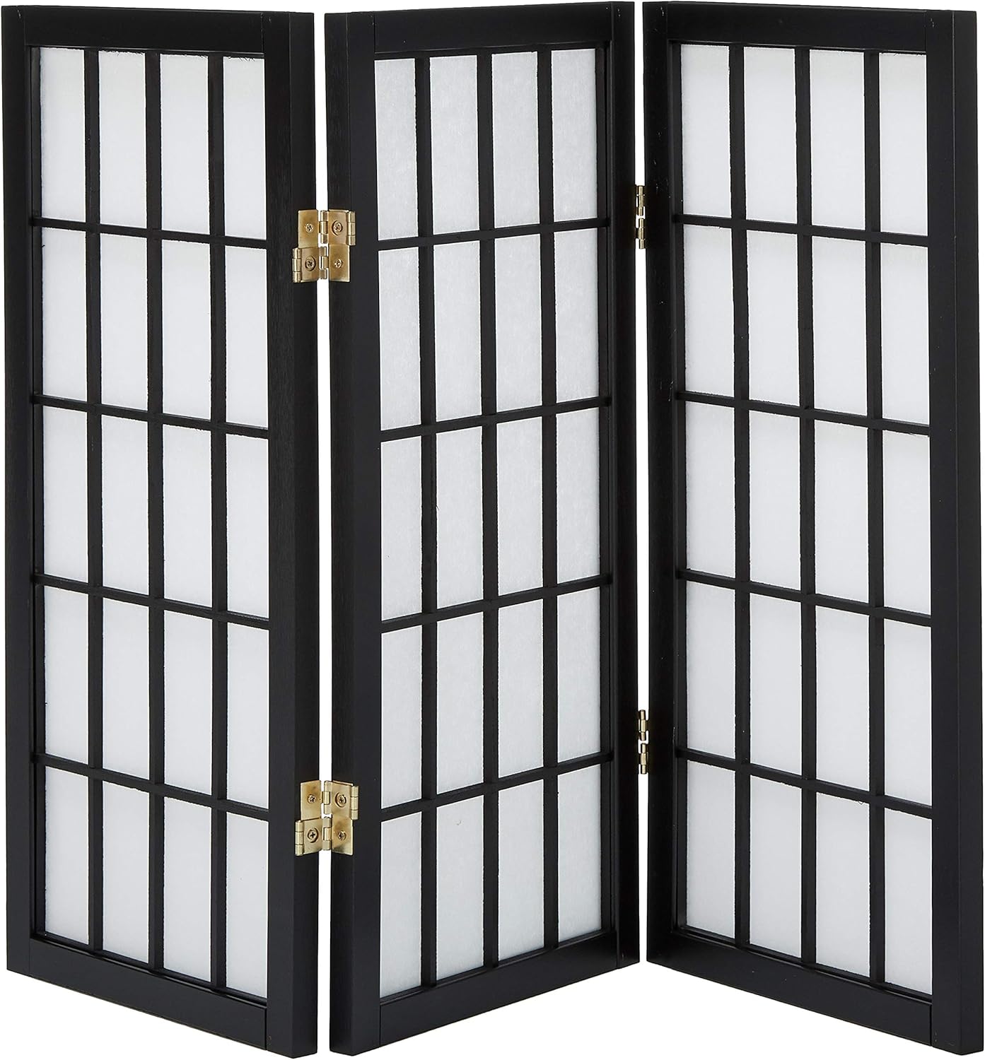 Oriental Furniture 2 ft. Tall Desktop Window Pane Shoji Screen - Black - 3 Panels(B)