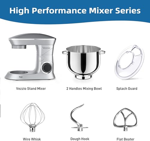 9.5 Qt Stand Mixer, 10-Speed Tilt-Head Food Mixer, Vezzio 660W Kitchen Electric Mixer with Stainless Steel Bowl, Dishwasher-Safe Attachments for Most Home Cooks (Black)