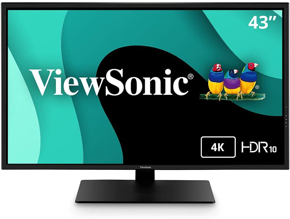 ViewSonic VX4381-4K 43 Inch Ultra HD MVA 4K Monitor Widescreen with HDR10 Support, Eye Care, HDMI, USB, DisplayPort for Home and Office