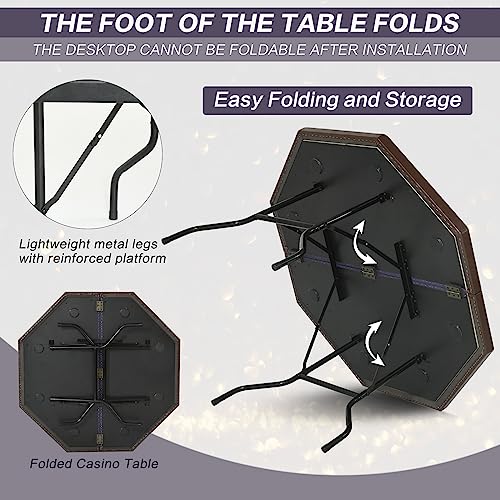 RayChee Poker Table Foldable, 8 Player Octagonal Folding Portable Texas Holdem Table with Water-Resistant Cushioned Rail, 8 Stainless Steel Cup Holders, Casino-Grade Felt Surface (48inch, Black)