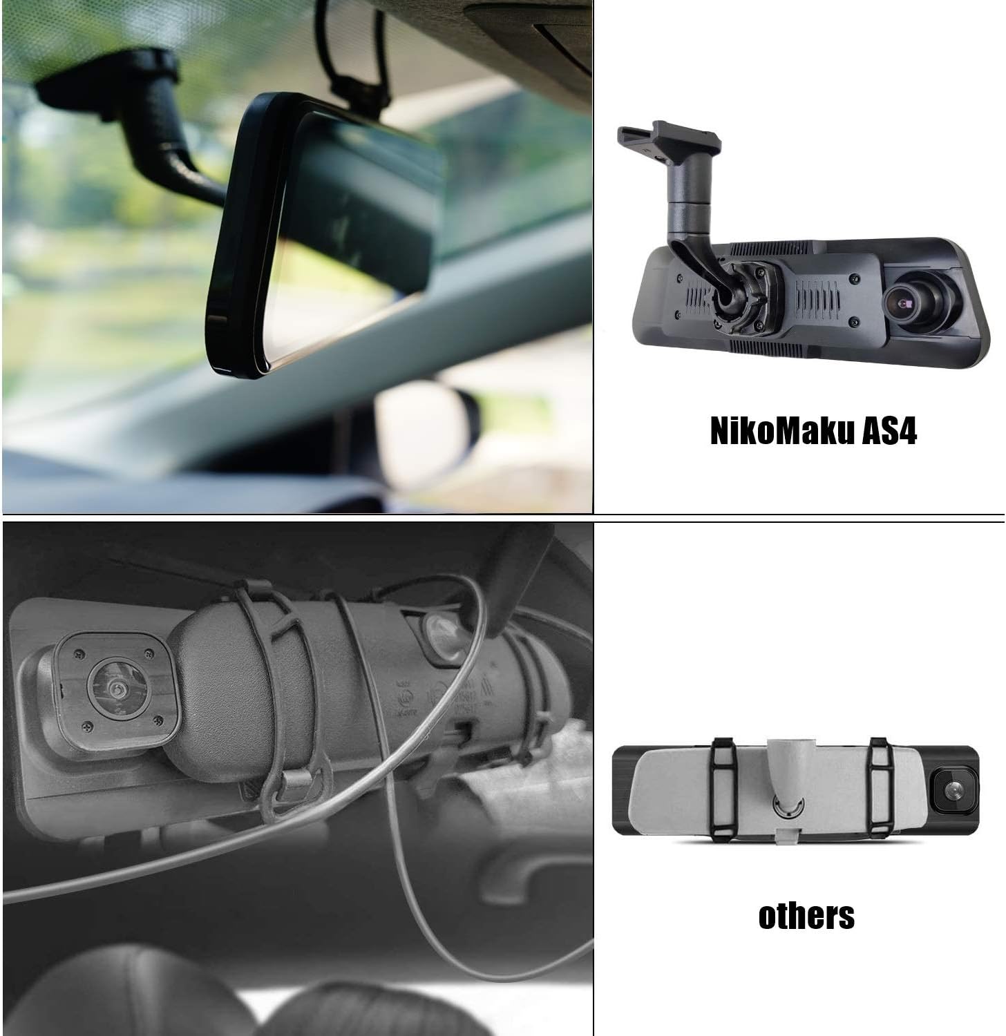 NikoMaku Mirror Dash Cam Front and Rear Backup Camera 10 Inch Screen for Cars Full Touch Screen Rear View Mirror Camera 170&deg; Wide Angle Dual Lenses Waterproof AS4