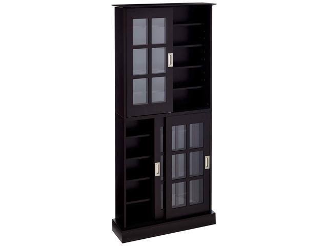 Atlantic Windowpane Multimedia-Storage Cabinet - Tempered Glass Pane Style, Sliding Doors, Stores 720 CDs, 288 DVDs, 144 CDs or