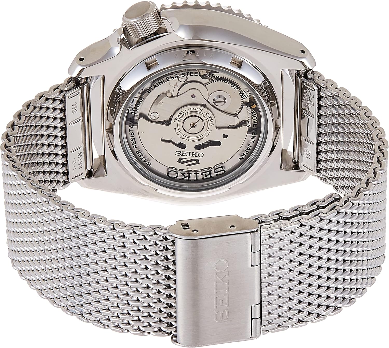 SEIKO SRPD73 Watch for Men - 5 Sports - Automatic with Manual Winding Movement, Black Dial with Black Bezel, Stainless Steel Case and Mesh Bracelet, 100m Water-Resistant, and Day/Date Display