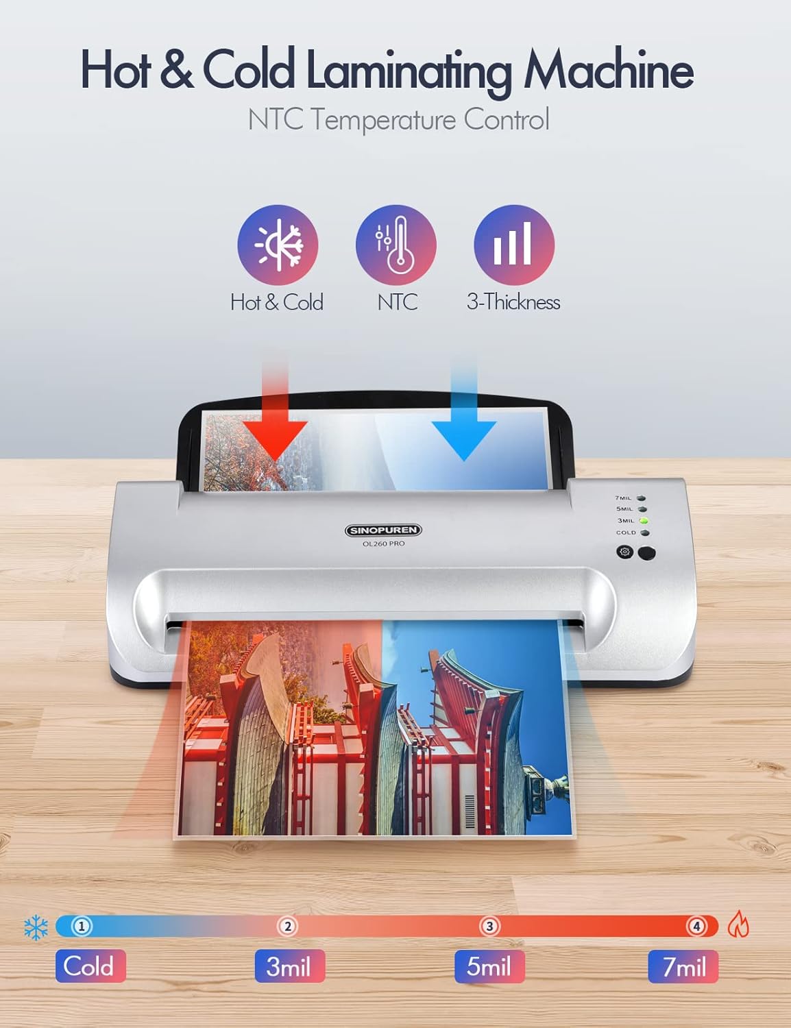 Laminator Machine, Sinopuren 13-inch Thermal Laminator, with Paper Trimmer, Corner Rounder, 10 Pouches Sheets, Quick Warm-Up, Cold and Hot Laminating for Home/School/Office