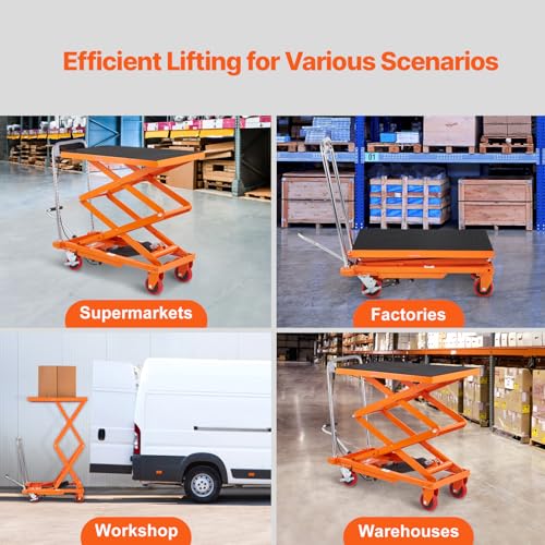 VEVOR Electric Lift Table, 330 lbs Capacity Single Scissor Lift Table, 8-28 in Height Adjustable Lifting Platform, Coffee Table Lift with 4 Wheels, for Material Handling and Transportation, Black