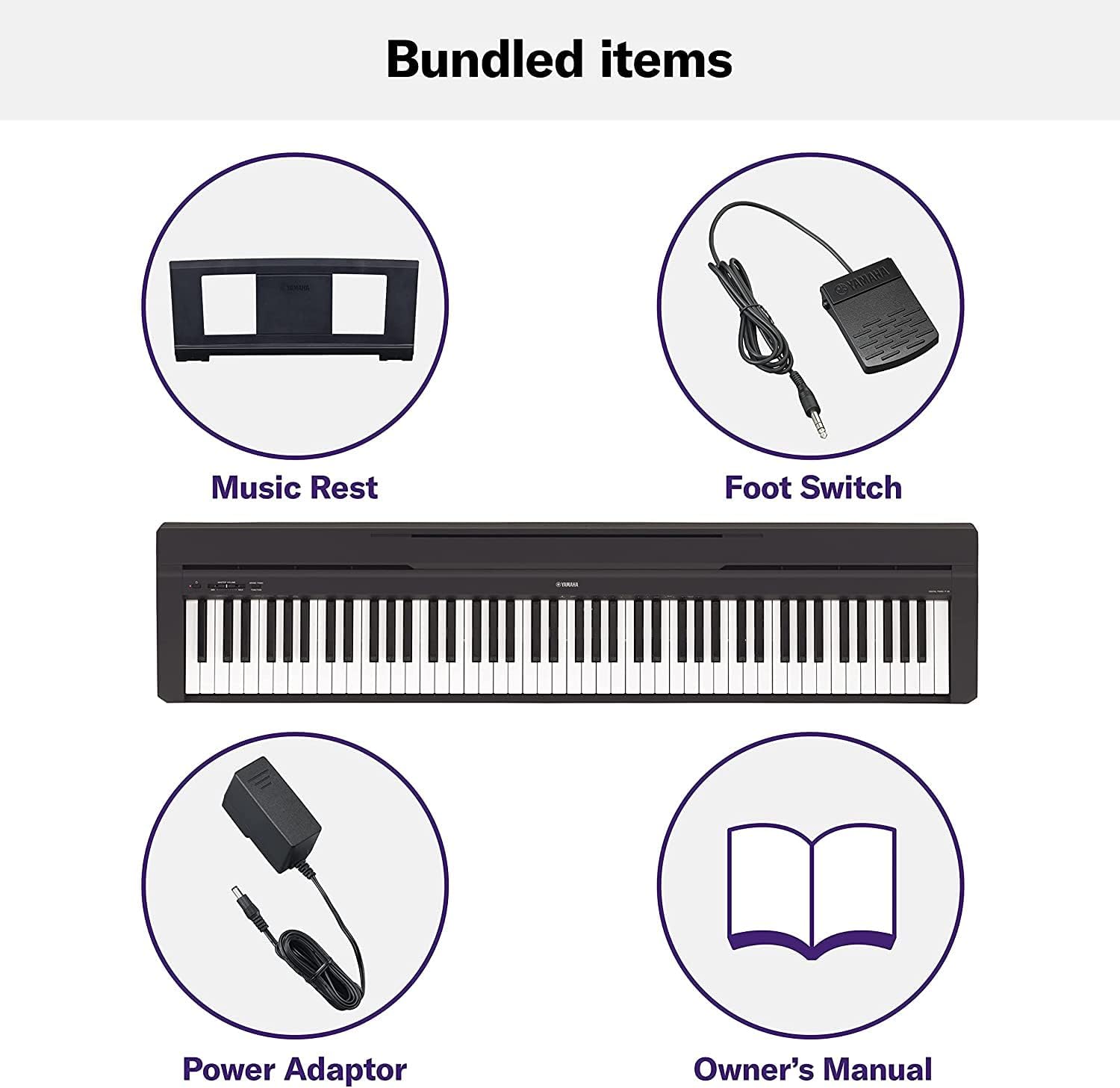 Yamaha P45B Black 88 Weighted Keys Digital Piano keyboard Bundle with Juliet Music Piano Dust Cover, Polish Cloth and Piano Key Sticker (P45 B)