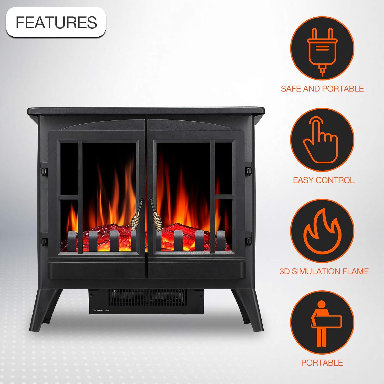 Antarctic Star 3D Infrared Electric Fireplace Stove, Freestanding Fireplace Heater Adjustable Brightness,Portable,Thermostat,Overheating Protection,ETL Certified,1000W/1500W(23) Inch