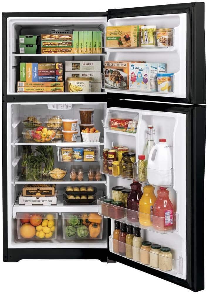 GE GTS22KGNRBB 33" Top Freezer Refrigerator with 21.93 cu. ft. Capacity, LED Lighting, Edge-to-Edge Glass Shelves and Upfront Temperature Controls in Black