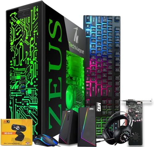 TechMagnet Gaming Desktop PC, Intel i5 4th Gen, Zeus Pro 4, GT 1030 2GB DDR5, 8GB RAM ARGB, 1TB SSD + 4TB HDD, MTG 24 Inch Curved Gaming Monitor, RGB Kit, Windows 11 Pro (Renewed)