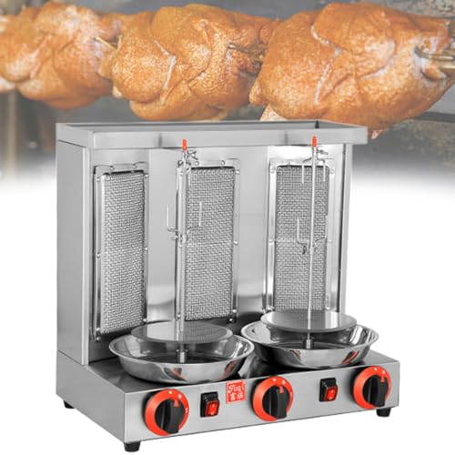 Gas Vertical Broiler with 2 or 3 Burners, Shawarma Doner Kebab Gyro Grill Machine with Meat Catch Pan, for Home Restaurant Kitchen,Dual