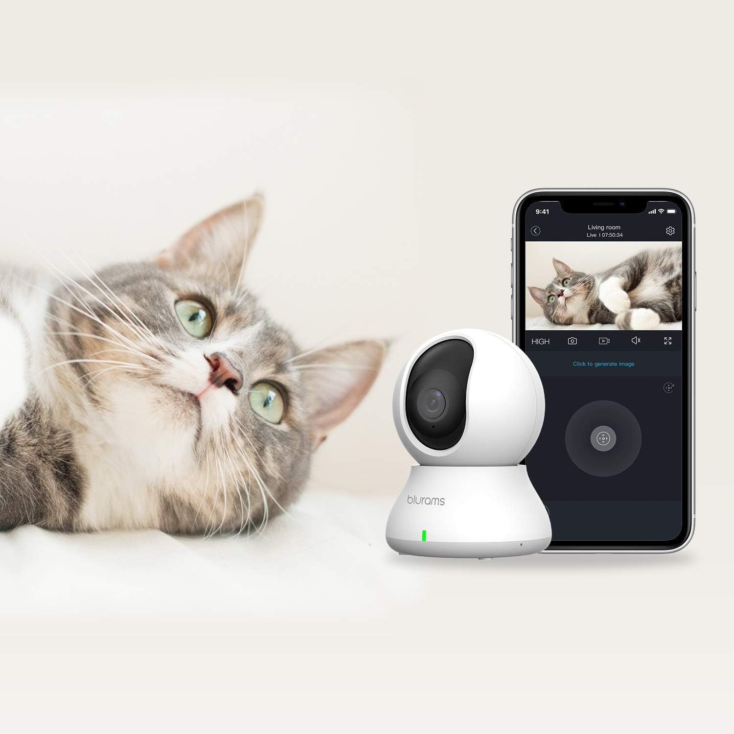 Cameras for Home Security | blurams Indoor Camera w/Motion Detection, Two-Way Audio, Night Vision, Instant Alerts | Compatible with Alexa and Google, Cloud and Local Storage Available