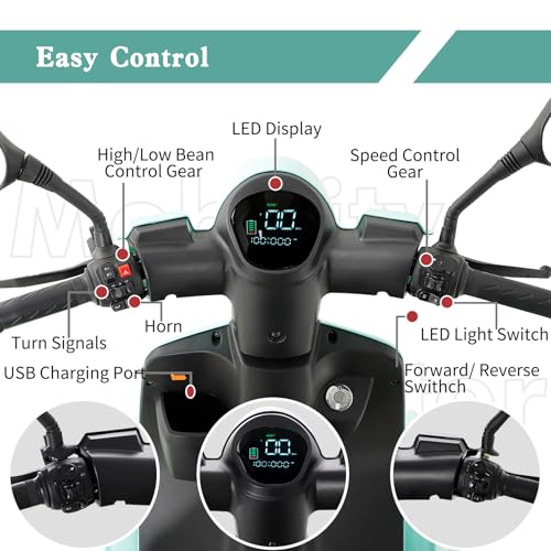 4 Wheel Mobility Scooters for Adults,800W Heavy Duty Powered Mobility Scooters for Seniors, All Terrain Motorized Scooters with Seats for Traveling and Shopping, Remote Key (Red)