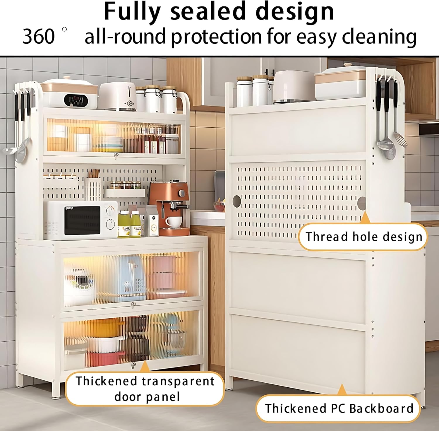 5-Tier Bakers Rack for Kitchen, Kitchen Storage Cabinets with Flip Door, Microwave Stand with Storage, for Kitchen Hutch, Home, Office, Pantry, Garage, White