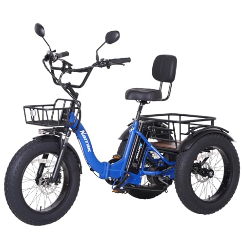 Electric Tricycle for Adults, 750W(Peak 1350W), 48V13Ah Ebike, 20"x4.0" Aluminum Folding Fat Tire 3 Wheel Electric Trike, Max 20MPH Hydraulic Brake, Rear Motor Differential