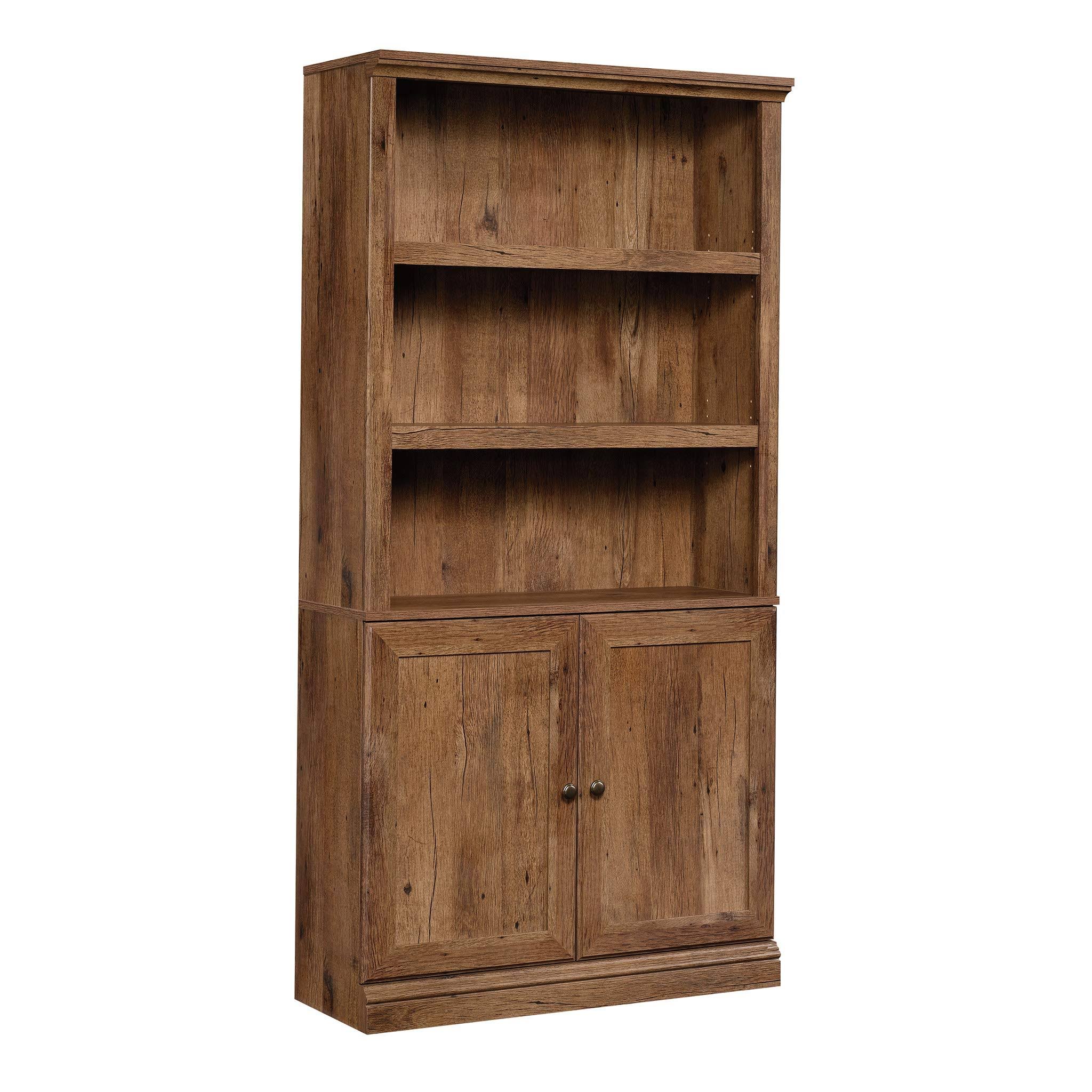 Sauder 5-Shelf Bookcase with Doors in Vintage Oak
