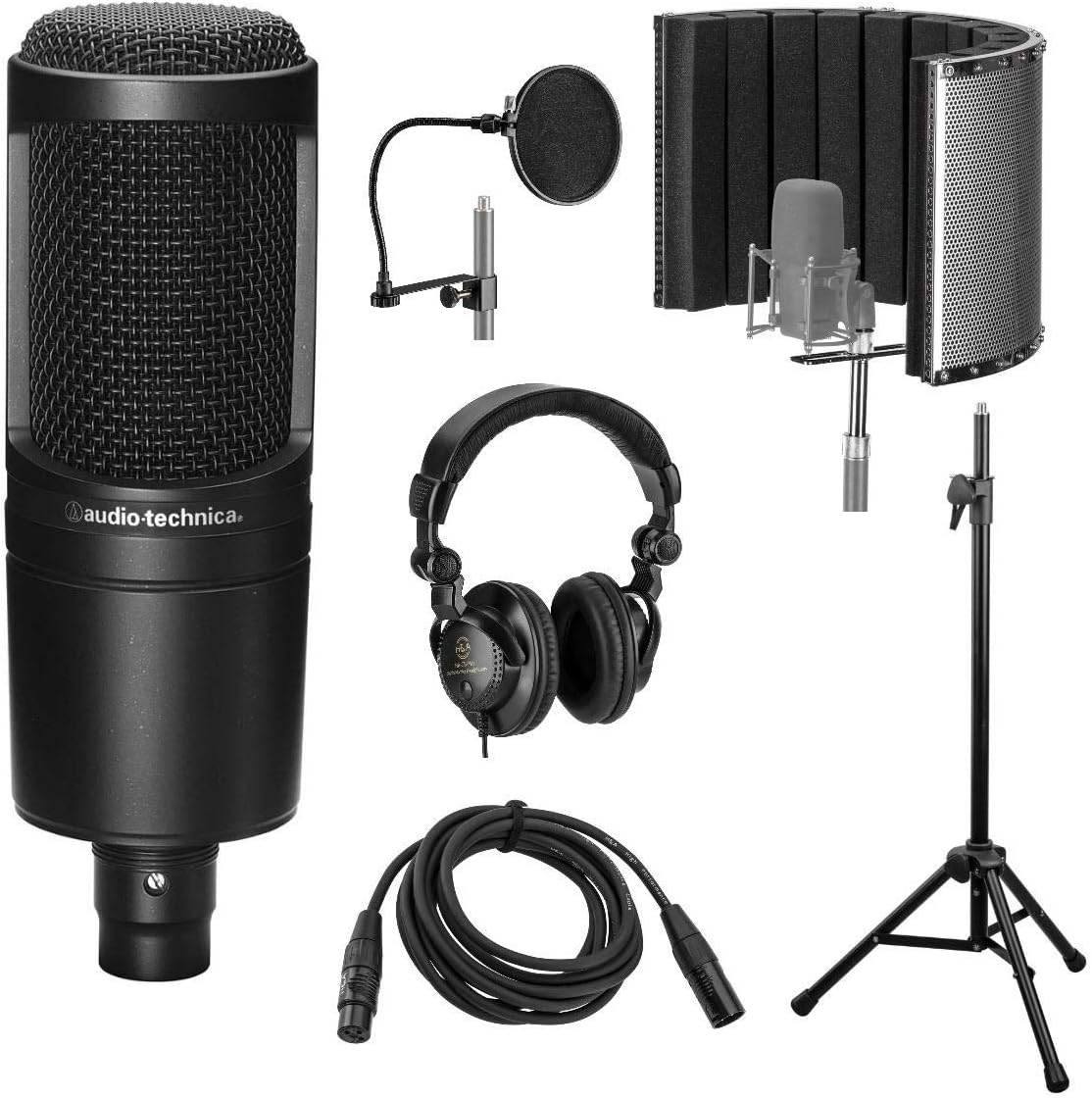 Audio-Technica AT2020 Cardioid Condenser Microphone with Vocal Recording Setup Kit