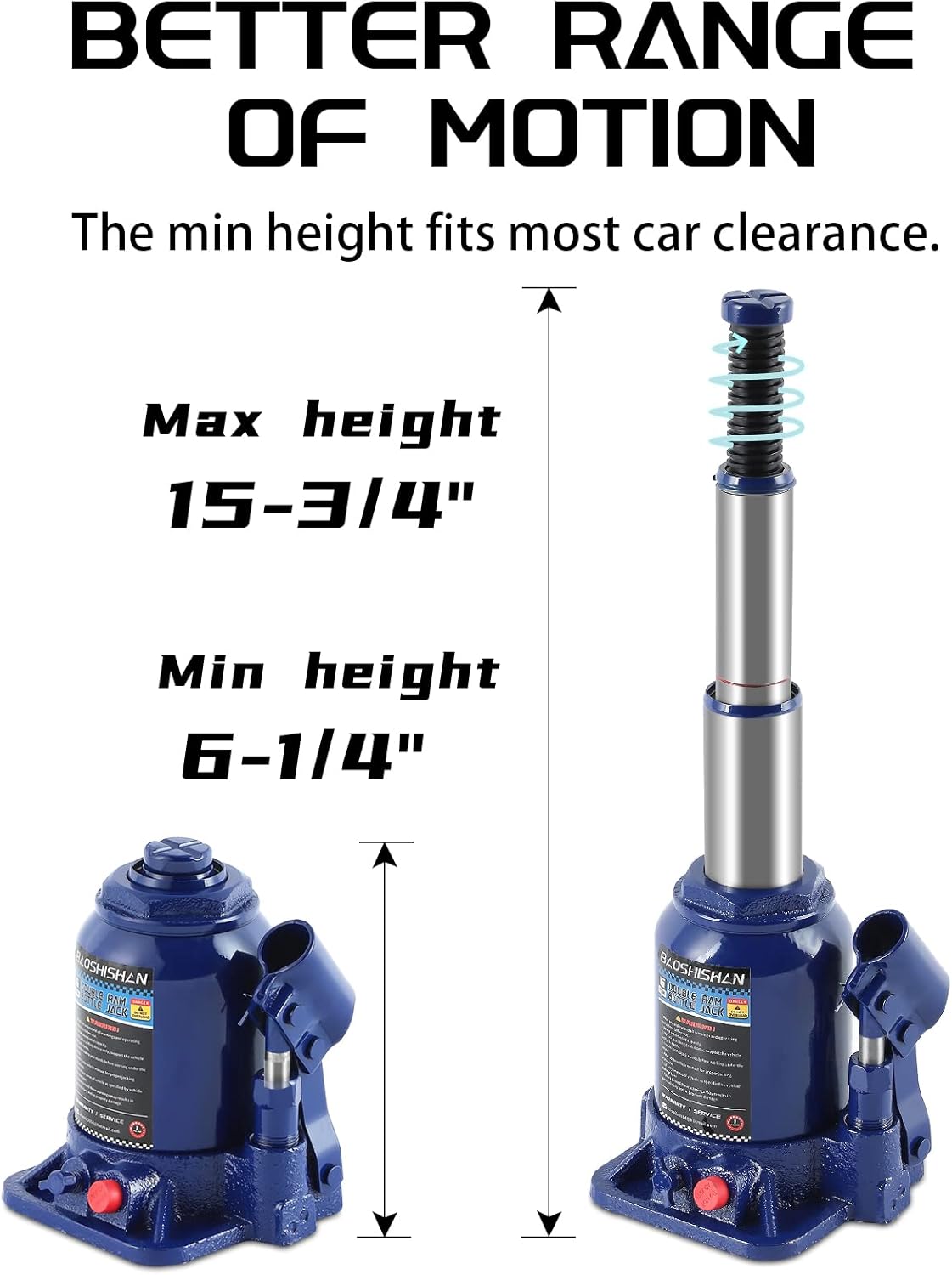 BAOSHISHAN 3 Ton Double Ram Bottle Jack 6-1/2 to 16-1/2 Lifting Range Portable Hydraulic Jack with Carrying Case