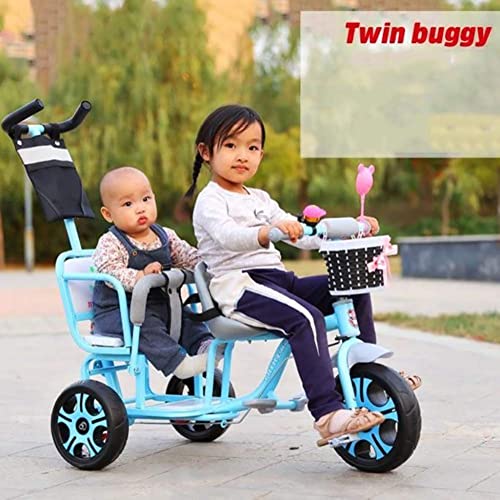 NUBAO Double Lightweight Child 3 Wheel Bike Children 4 in 1 Trike Twin Seat with Basket, Detachable Push Handle, Safety Harness, Storage, Footrest, Brake Suit for 12 Months - 6 Years