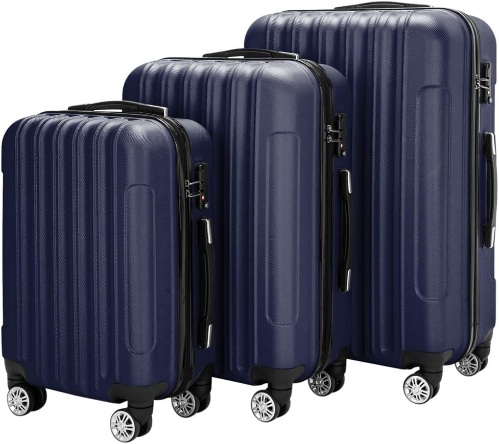 Expandable Spinner Wheel Luggage 3 Piece Set Suitcase Hardshell Lightweight TSA Lock 3-in-1 Multifunctional Large Capacity Traveling Storage Suitcase 20" / 24" / 28" Navy Blue