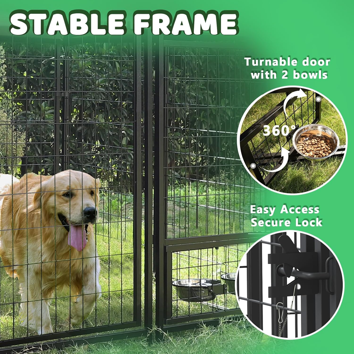 LEMBERI 8x4x6 FT Outdoor Dog Kennel for Large Dogs, Heavy Duty Welded Wire Steel Dog Playpen Fence with Secure Lock, Pet Pen with UV-Resistant Waterproof Roof Cover for Outside