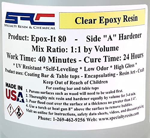 Specialty Resin & Chemical Epox-It 80 (2 Gal) Clear Epoxy Resin Kit for Beginners & Experts| Clear Epoxy Coating for Bar Top, Countertop, Tabletop| Crystal Clear formula for Jewelry, Art, & Laminating