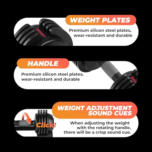 22LB/52LB Adjustable Dumbbells, 5 Weight Options Dumbbell with Anti-Slip Metal Handle for Exercise & Fitness Fast Adjust Weight for Full Body Workout Fitness