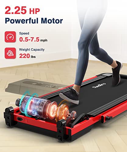 REDLIRO Under Desk Treadmill, 2 in 1 Motorized Portable Foldable Treadmill Compact Fold Up Walking Pad, Sturdy Folding Treadmill for Small Space with Remote Control, LED Display for Home & Office Use
