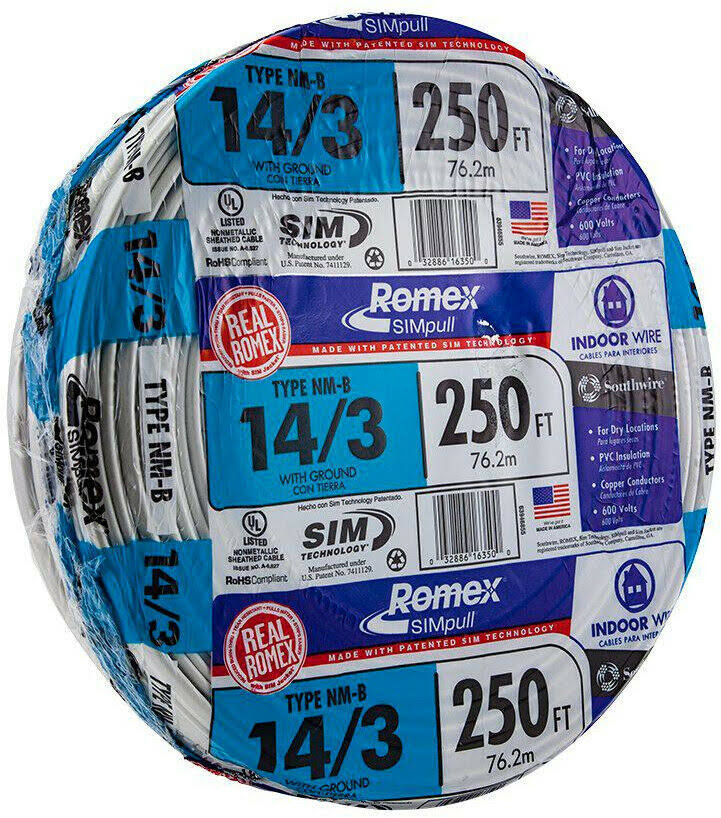 Romex 250& Roll 14/3 Nm-b Indoor Electrical Copper Wire