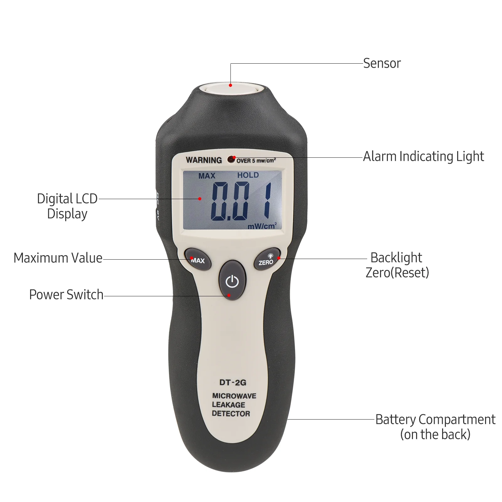 DT-2G Handheld Microwave Leakage Detector High Digital LCD Display EMF Meter Electromagnetic Radiation Tester with Auto Alarm No Need Recalibration