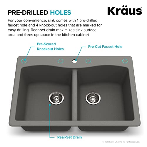 KRAUS Forteza™ 33” Dual Mount Single Bowl Granite Kitchen Sink in Black, KGD-54BLACK