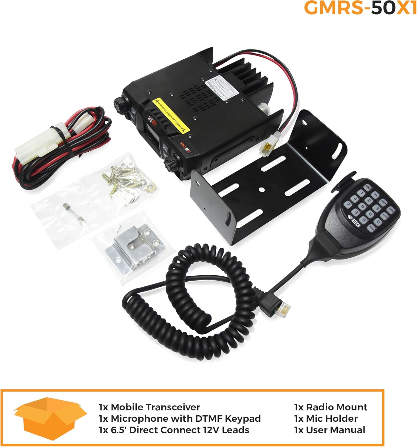 BTECH Mobile GMRS-50X1 50 Watt GMRS Two-Way Radio, GMRS Repeater Capable, with Dual Band Scanning Receiver (136-174.99MHz (VHF) 400-520.99MHz (UHF))