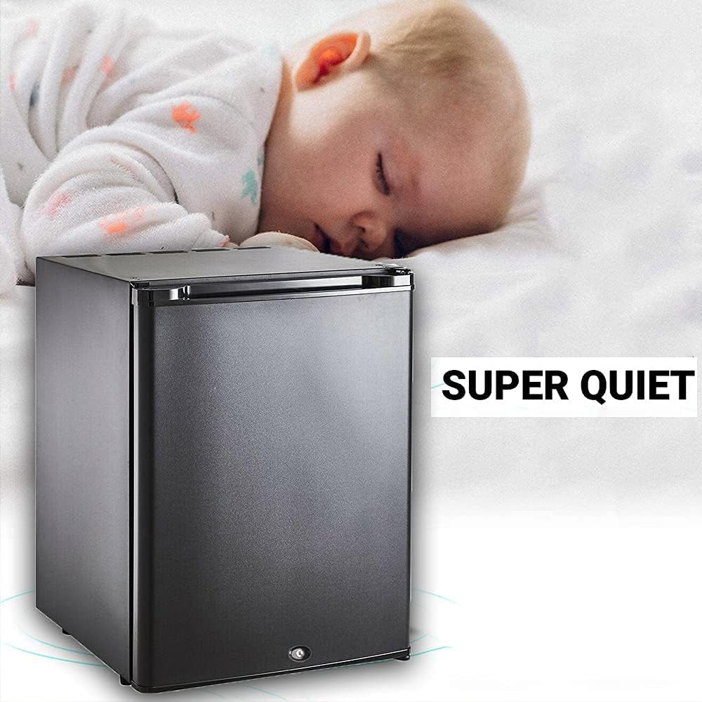 SMETA Mini Fridge No Noise: Absorption Refrigerator 12V/110V Portable for Dorm Office Truck Camper, with Lock, DC AC, 1.0 Cu.Ft, Black