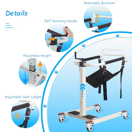 Patient Lift Wheelchair for Home Portable Transfer Chair Lightweight Wheelchair, Car Transfer Lift Transport Chair Adjustable Height Toilet Lift Seat Weight Capacity 330 lbs (Basic Version)