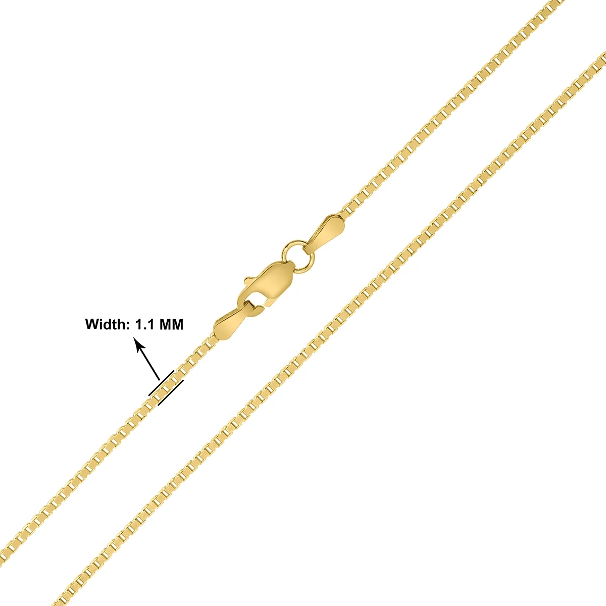 14K Yellow Gold 1.1mm Shiny Square Link Classic Box Chain with Lobster Clasp - 18 Inch