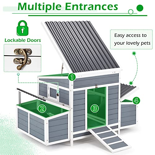 AECOJOY Chicken Coop, 56" Large Wooden Chicken Hutch with 6 Nesting Boxes, Outdoor Hen House Chicken Cage