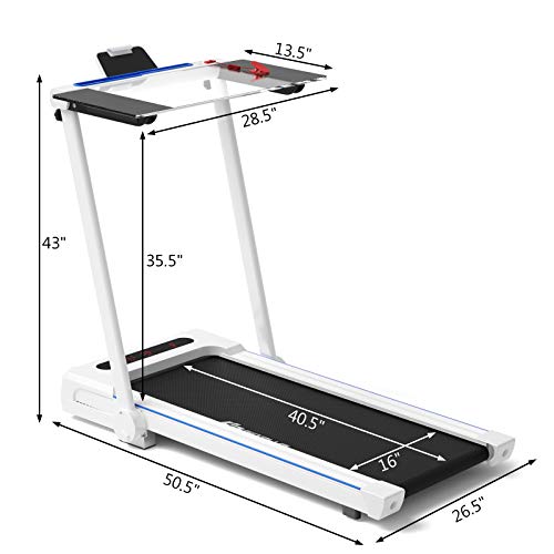 Goplus 3-in-1 Treadmill with Large Desk, 2.25HP Folding Electric Treadmills, LED Display, Remote Control, Blue Tooth Speakers, Walking Jogging Machine for Home/Office Use