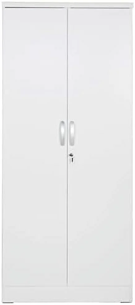 Modern Wood Two Door Armoire Wardrobe Cabinet In White