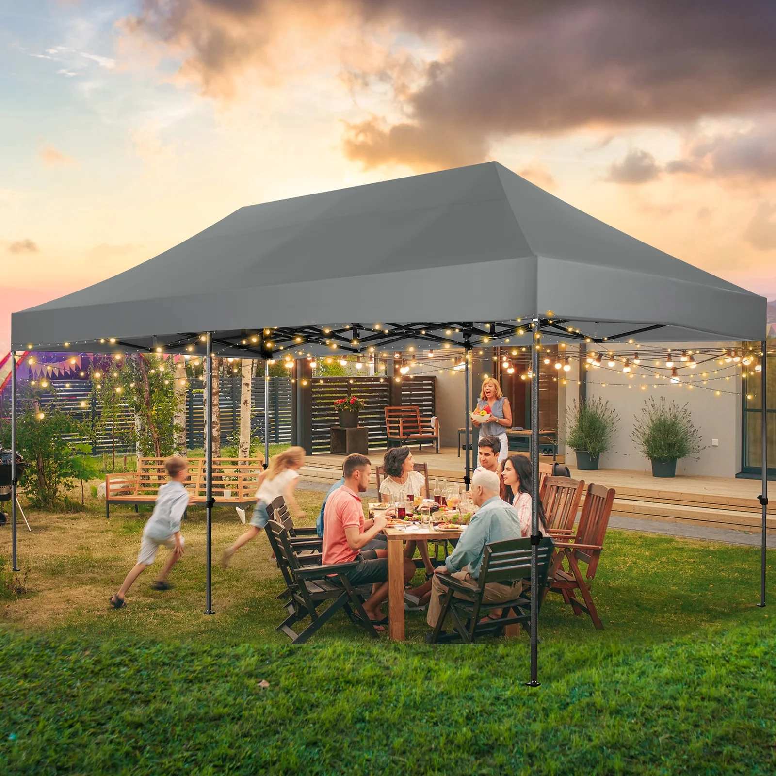 COBIZI 10x20 Pop up Canopy, Commercial Heavy Duty Canopy UPF 50+ All Weather Waterproof Outdoor Wedding Party Tents Gazebo with Roller Bag, Gray