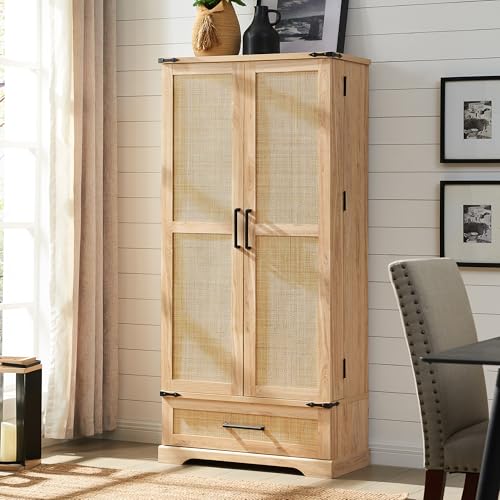 72" Farmhouse Kitchen Pantry Cabinet with Drawer, Tall Storage Cabinet with 2 Barn Doors and Shelves, Versatile Large Rustic Cupboard for Dining Room, Bathroom, Living Room, Laudry, White