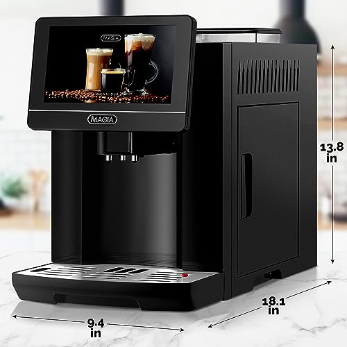 Zulay Magia Super Automatic Coffee Espresso Machine - Durable Automatic Espresso Machine With Grinder - Espresso Coffee Maker With Easy To Use 7” Touch Screen, 20 Coffee Recipes, 10 User Profiles