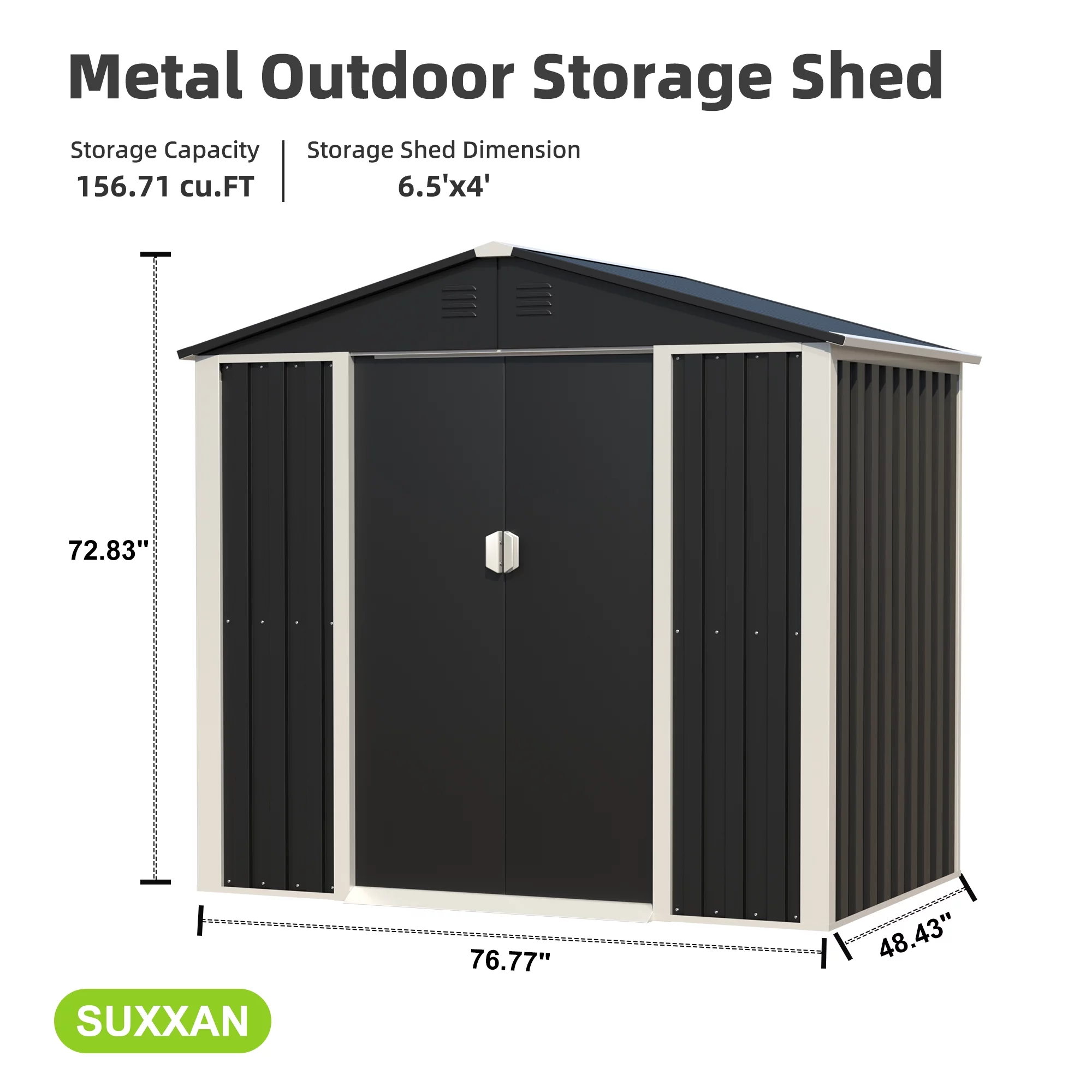 SUXXAN Metal Outdoor Storage Shed, Steel Utility Tool Shed Storage House with Sliding Door, Metal Sheds Outdoor Storage for Backyard Garden Patio Lawn (H6'xW6'x D4') Black